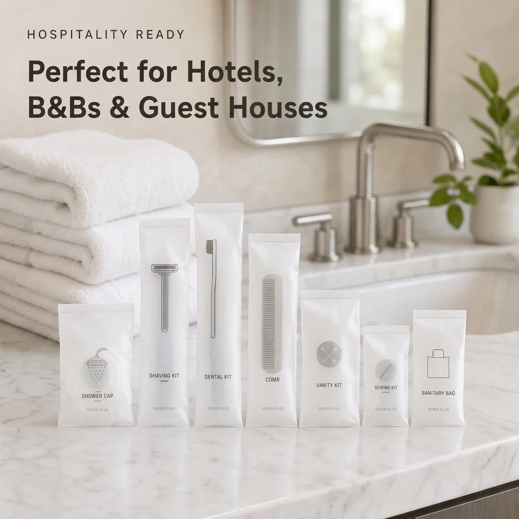 Pla Biodegradable Hotel Amenity Set 7 Piece Disposable Guest Essentials Bathroom Kit