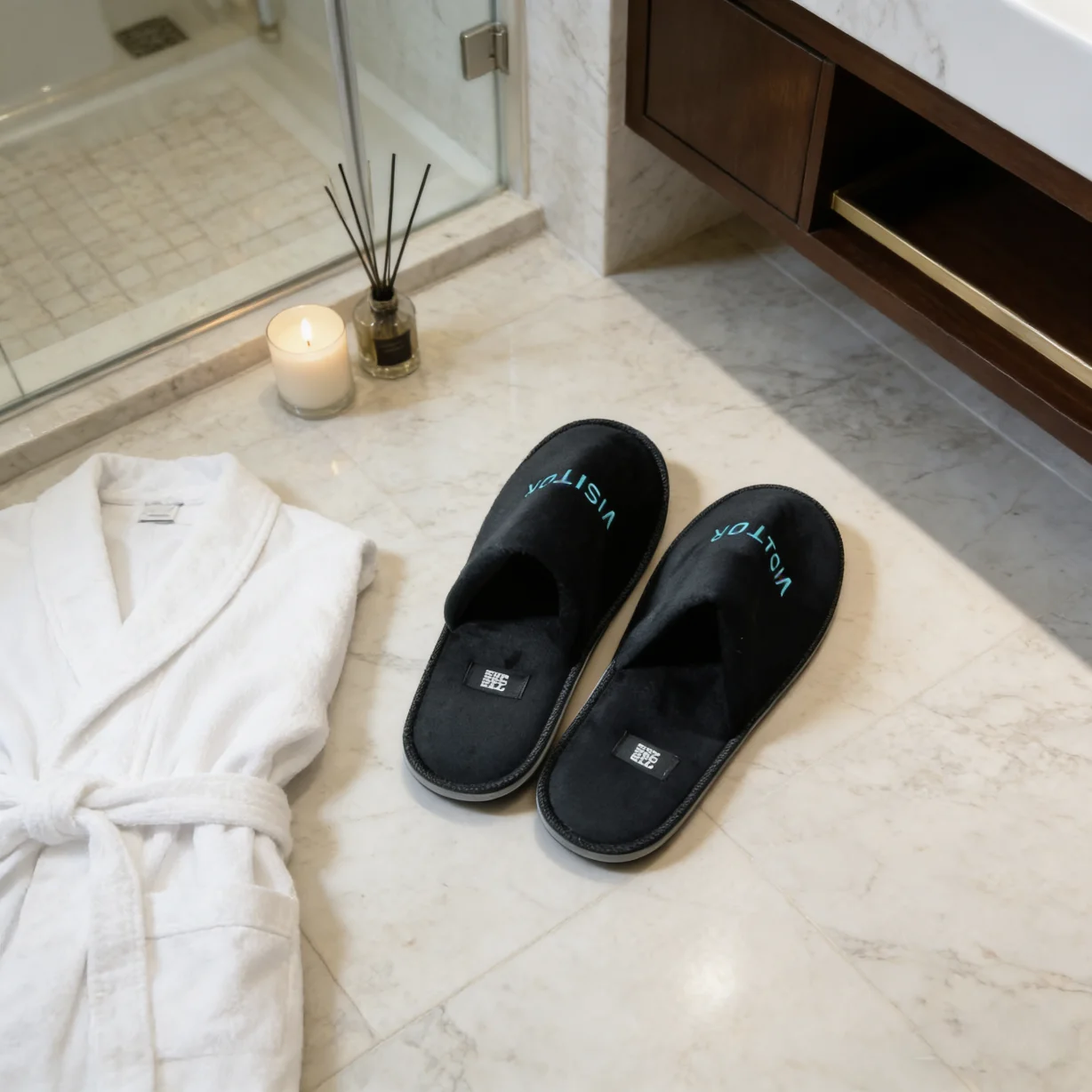 Wholesale Sleeper Personalized Logo Cotton Velour Hotel Slippers For Boutique Hotel And B&b Guest