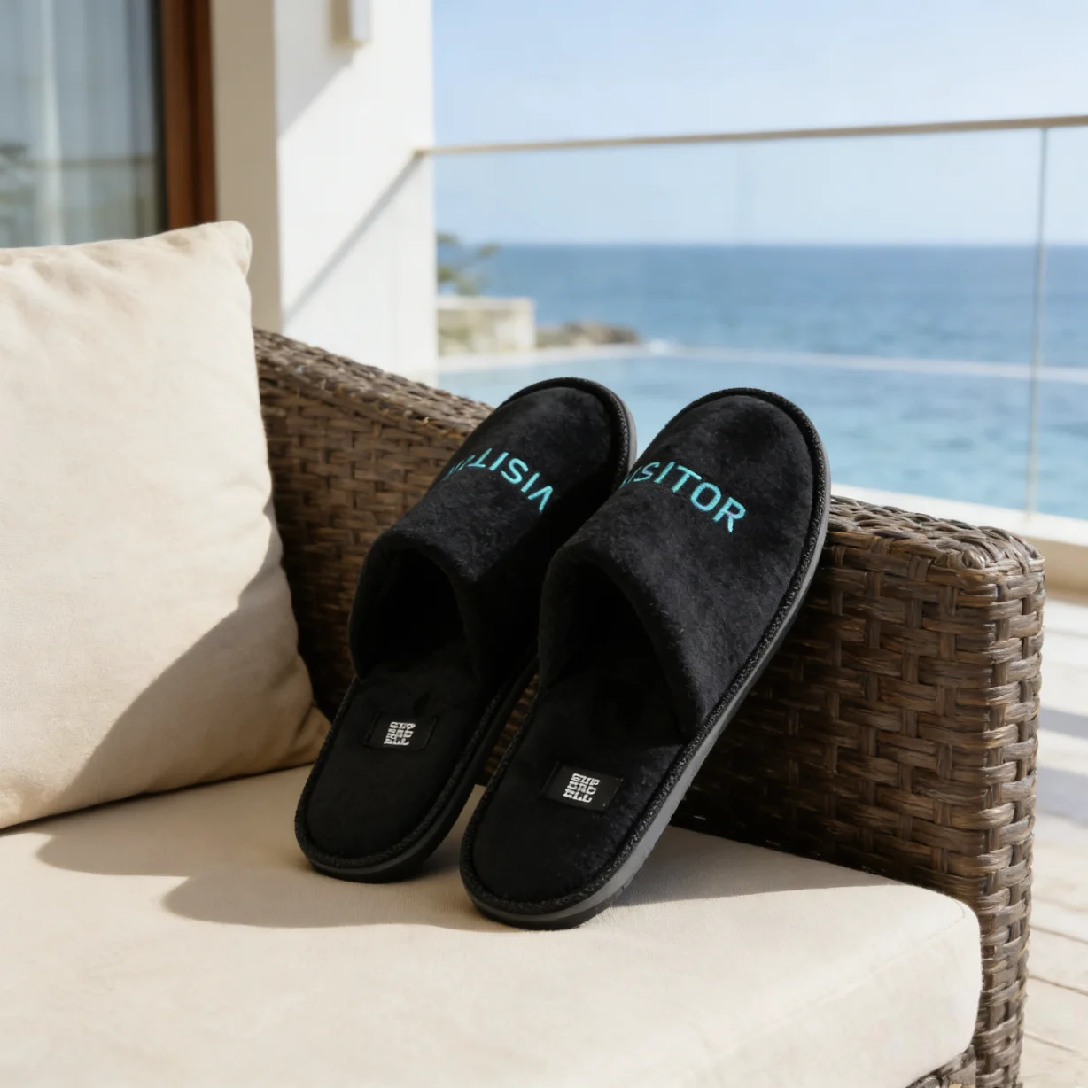 Wholesale Sleeper Personalized Logo Cotton Velour Hotel Slippers For Boutique Hotel And B&b Guest