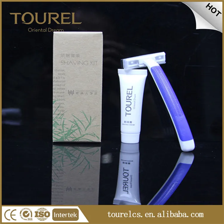 Paper Box Packaging Thick Handle Cheap Disposable Hotel Razor Shaving Kit With Shave Cream