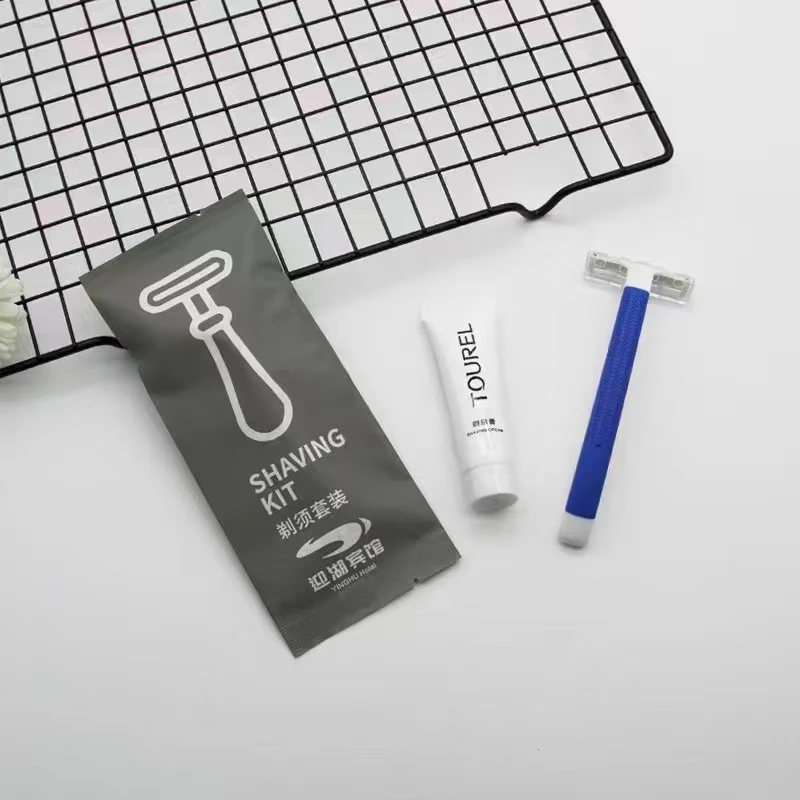 Paper Box Packaging Thick Handle Cheap Disposable Hotel Razor Shaving Kit With Shave Cream