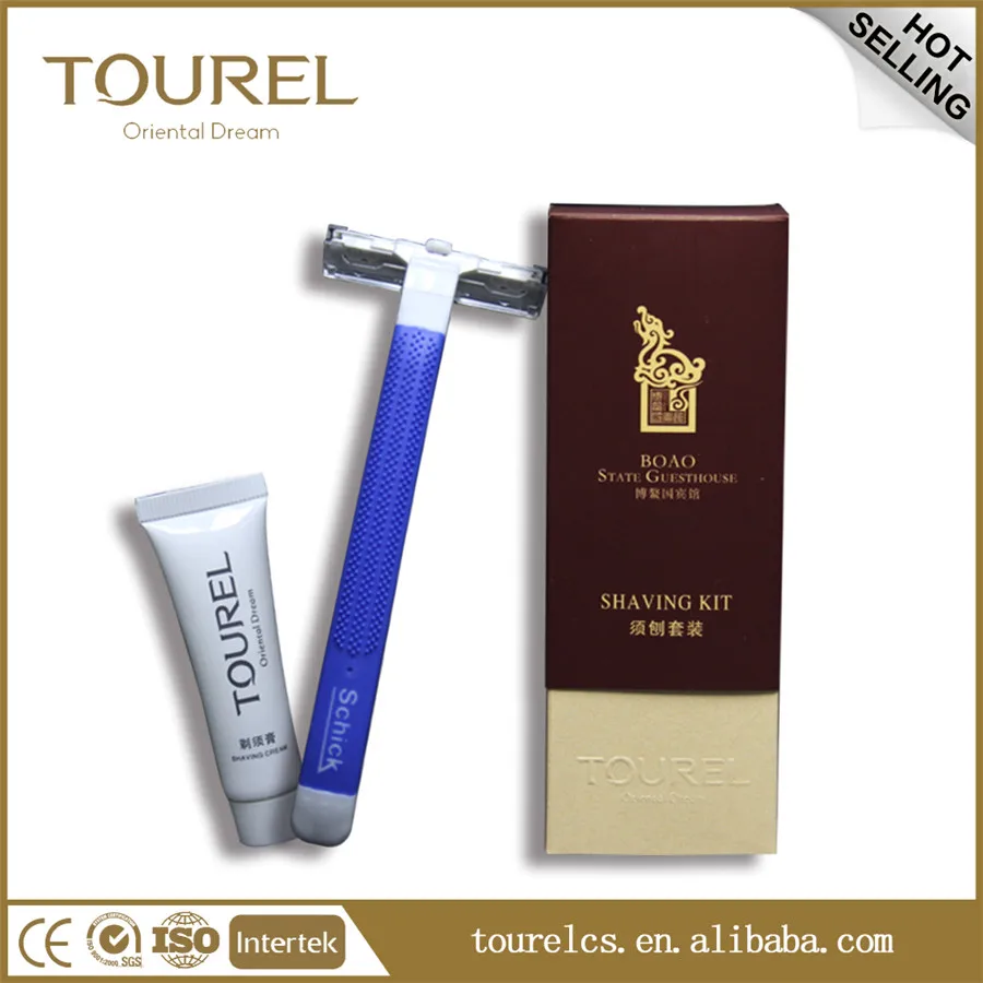 Paper Box Packaging Thick Handle Cheap Disposable Hotel Razor Shaving Kit With Shave Cream