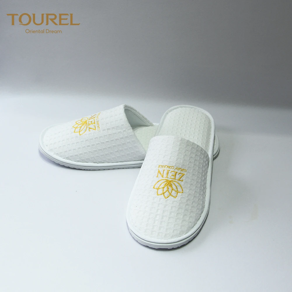 White Big Waffle Hotel Bathroom Men Spa Anti-slip Disposable Recyclable Portable Bath Rope Slippers