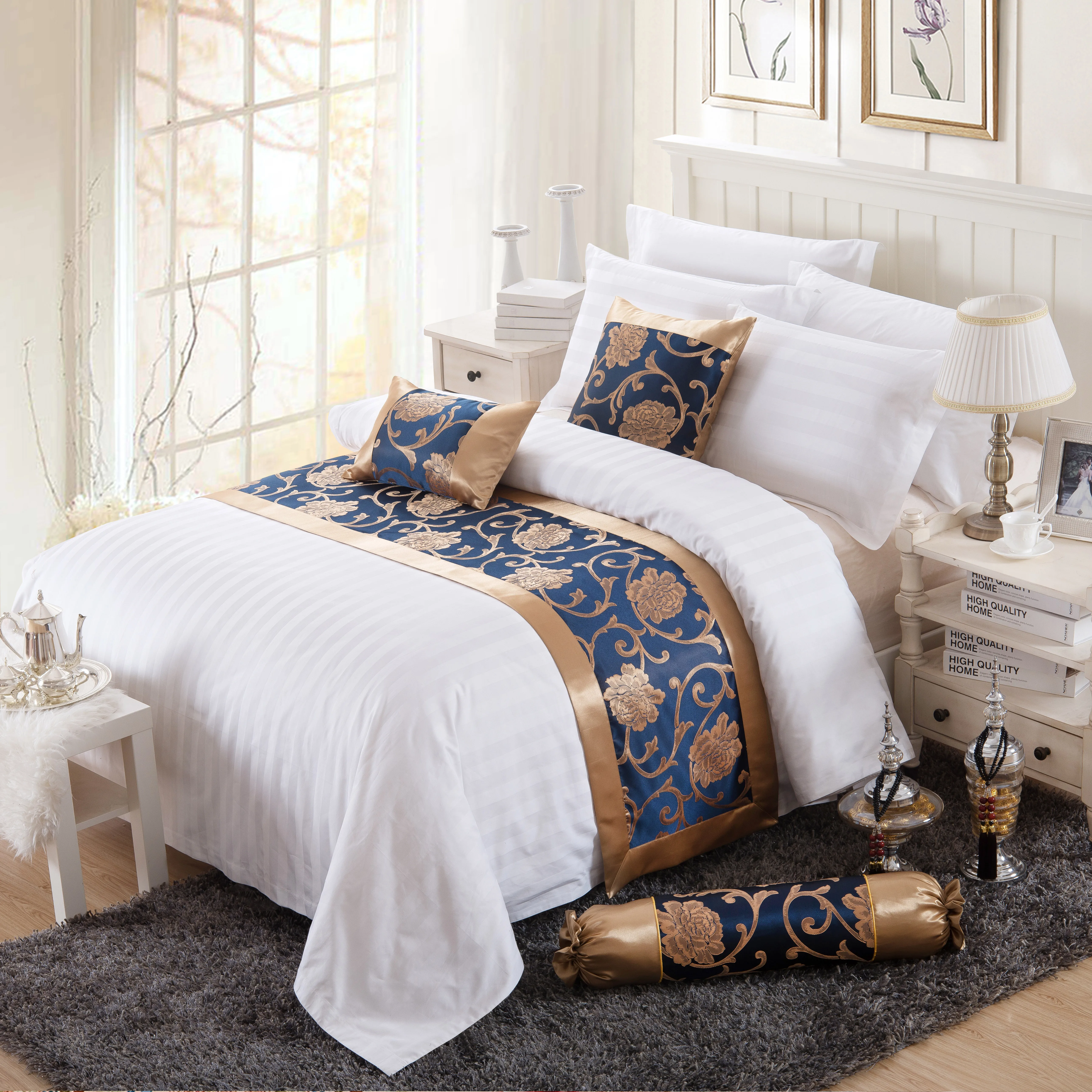 Juego de cama de jacquard 100% poli&eacute;ster del fabricante de Yangzhou, ropa de cama decorativa para hotel, cubrecama tama&ntilde;o queen, ropa de cama elegante para hotel
