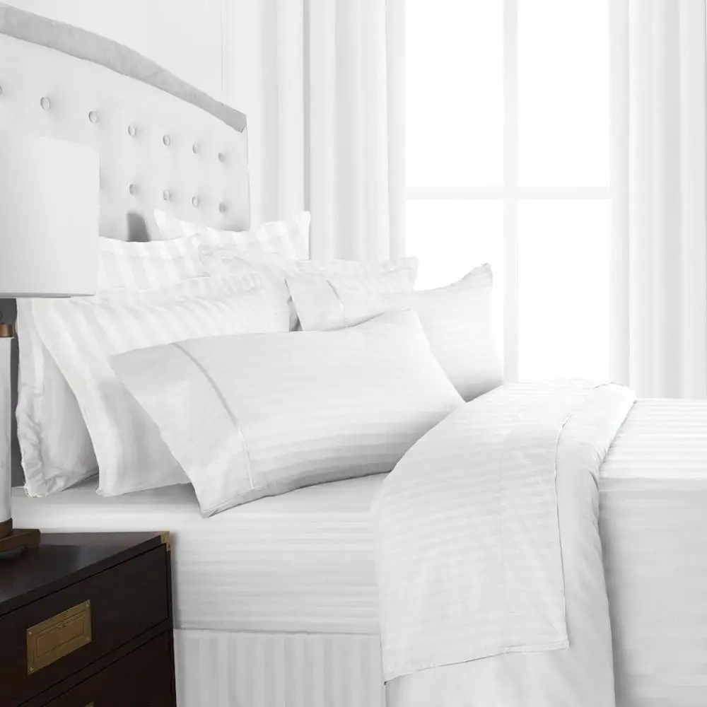 Yangzhou Factory 100% Cotton 3cm Strip Hotel Bed Linen High End Bed Sheets Duvet Covers Bedding Sheet Set