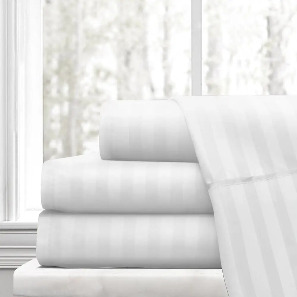 Yangzhou Factory 100% Cotton 3cm Strip Hotel Bed Linen High End Bed Sheets Duvet Covers Bedding Sheet Set