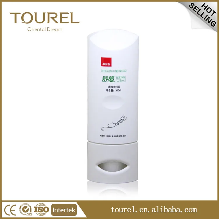 Dispensador de jabón líquido de plástico con botella vacía de lujo de la marca Tourel para gel de ducha para hotel