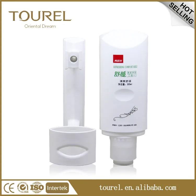 Dispensador de jabón líquido de plástico con botella vacía de lujo de la marca Tourel para gel de ducha para hotel