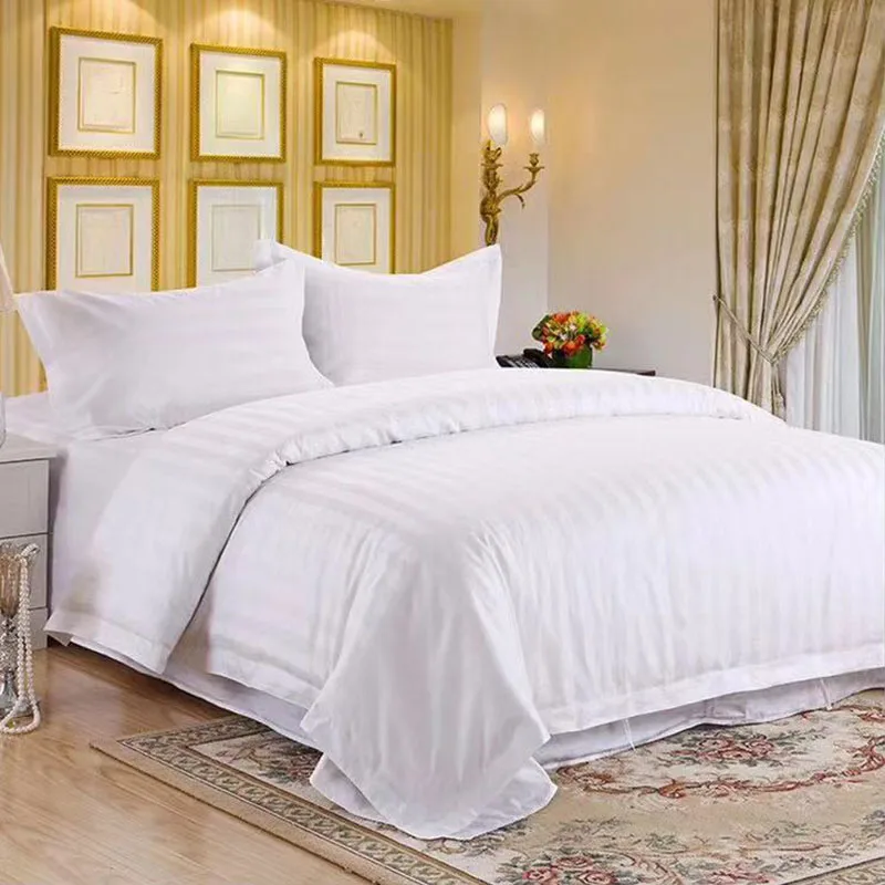 Wholesale Luxury 100% Cotton Hotel Bed Linen Set Customized Logo Egyptian Cotton 3 Pcs White Bed Sheets 180tc-500tc