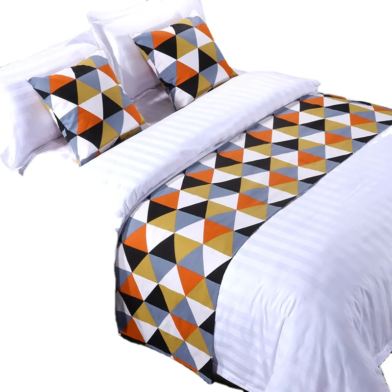 Moderno Hotel Calidad Cinco Estrellas Camilla Queen Bed de Alta Calidad Bufanda de Cama Rayada Cuadrada Hecha de Relleno de Poli&eacute;ster