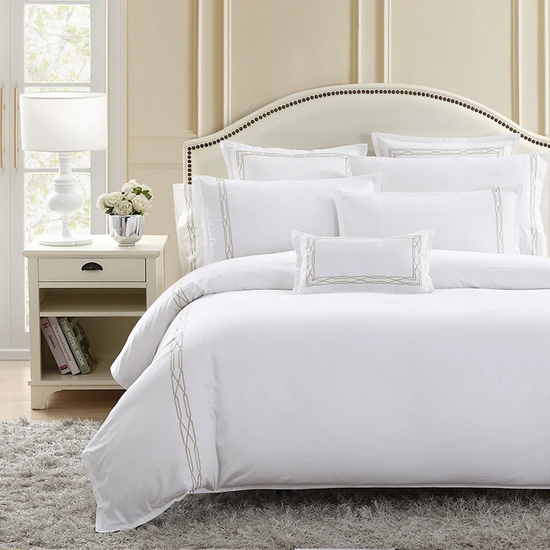 Juego de Ropa de Cama de Lino con Rayas de Algodón Satín Chino de Lujo de Alta Venta, Tamaño Queen, Rayas de 1 Cm, Liso, Colección Star Hotel, Venta al por Mayor Barata