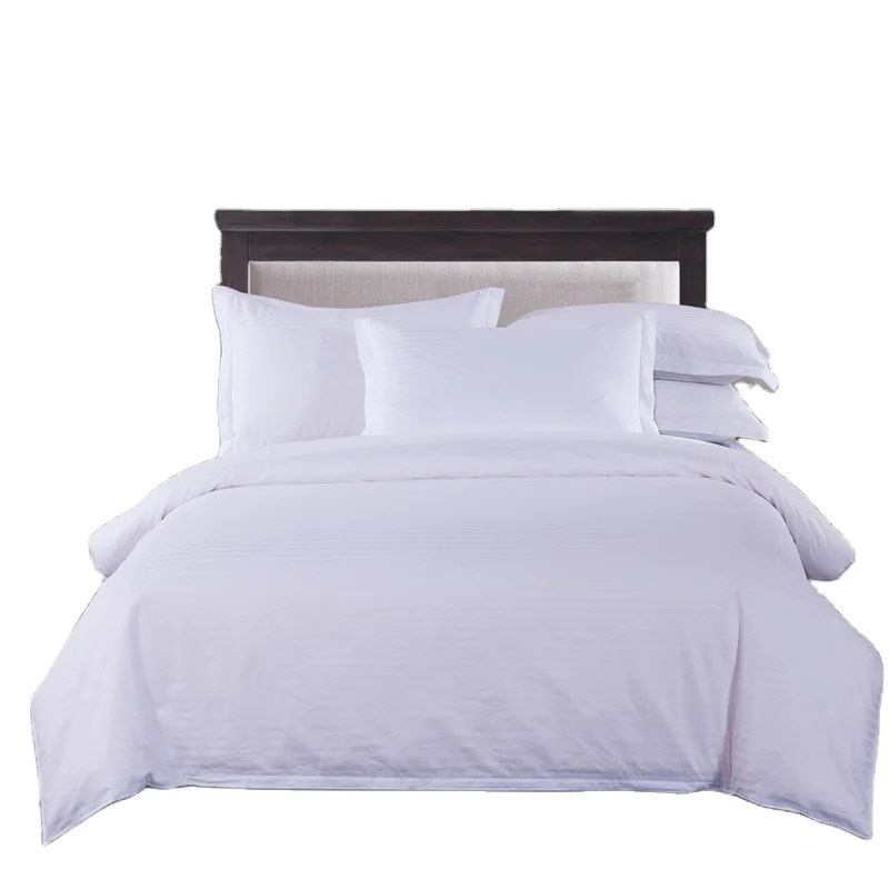 Technics Woven Plain 300tc 100% Cotton Eco-friendly Wearable White Stripe King Size Bedding Set For 5 Star Hotel Use