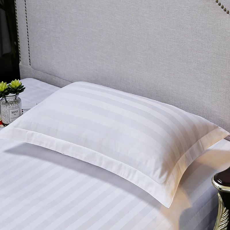 Technics Woven Plain 300tc 100% Cotton Eco-friendly Wearable White Stripe King Size Bedding Set For 5 Star Hotel Use