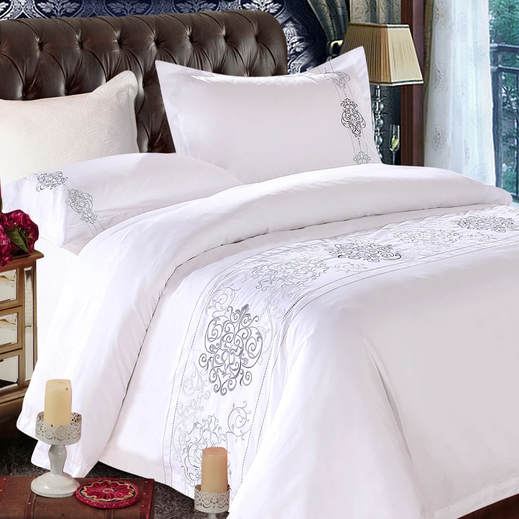300tc 100% Cotton Plain White Luxury Wearable Eco-friendly 4-piece Washable Quilt Cover Bed Linen Hotel Bedding Set