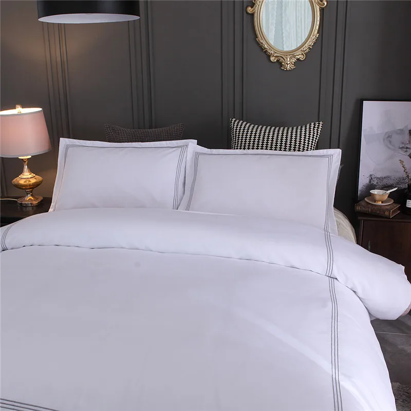 300tc 100% Cotton Plain White Luxury Wearable Eco-friendly 4-piece Washable Quilt Cover Bed Linen Hotel Bedding Set