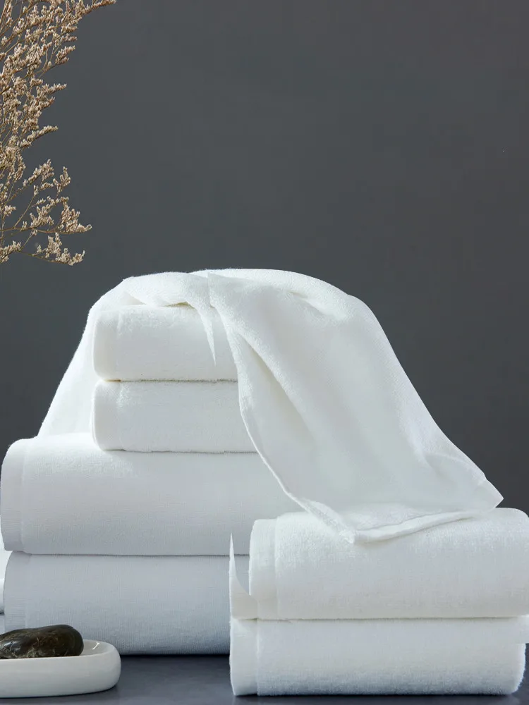 Professional Disposable Quick-dry Embossed Logo White Jacquard Cotton 16s Plain Hotel Towel From China For Hyatt Hilton