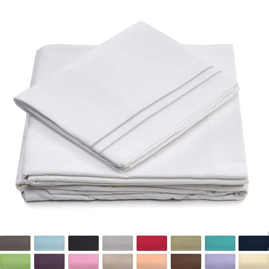 5 Stars Luxury King Size Custom Embroidered Cotton Bedsheet Set 300tc 4-piece Cheap White Sheet Sets Hotel Bedding For Bed